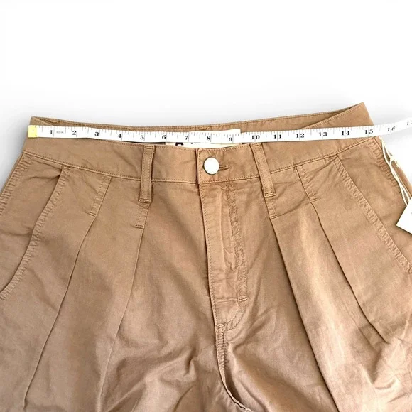 AMO Sharon Bermuda Shorts Womens 27 Tan Pleated Cotton Twill Wide Leg New - Picture 6 of 7